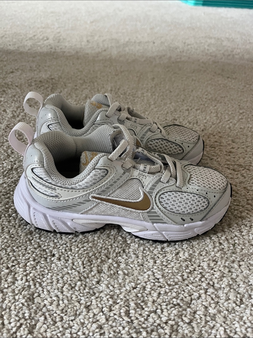 Nike Kids Light Gray and Gold Athletic Sneakers